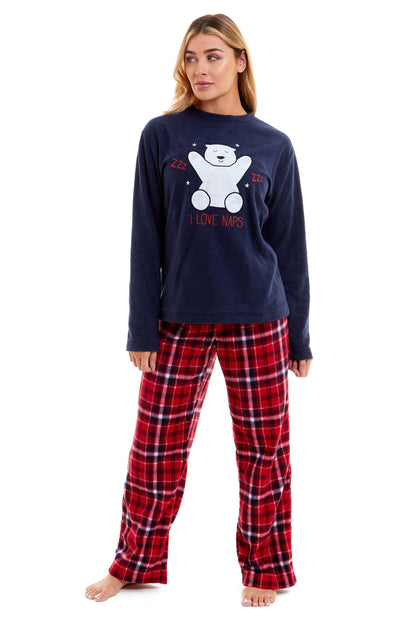 Women's Polar Bear Fleece Pyjama Set Soft Warm Winter Sleepwear Festive Christmas Gift Nightwear by Daisy Dreamer