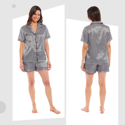 Women's Satin Silk Pyjama Set Satin PJs Short Loungewear Nightwear for Women in Black Pink Grey Sizes UK 8-22 by Daisy Dreamer