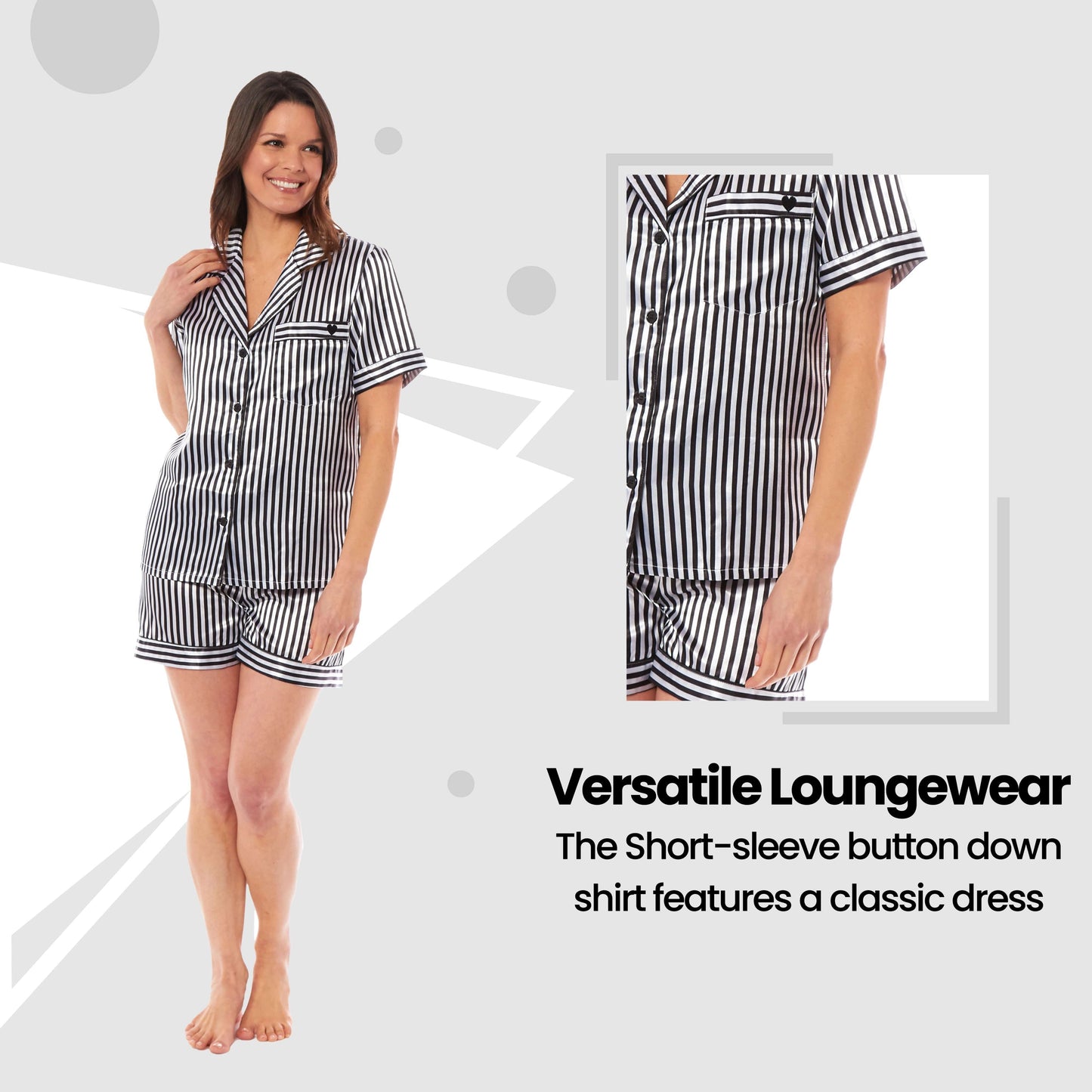 Women's Satin Silk Pyjama Set Satin PJs Short Loungewear Nightwear for Women in Black Pink Grey Sizes UK 8-22 by Daisy Dreamer