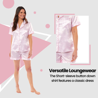 Women's Satin Silk Pyjama Set Satin PJs Short Loungewear Nightwear for Women in Black Pink Grey Sizes UK 8-22 by Daisy Dreamer