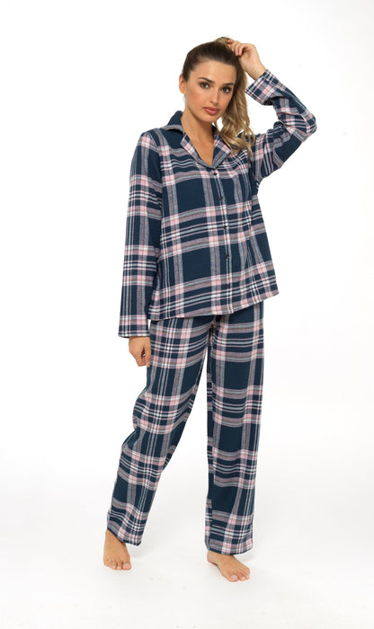 Women's Soft Cotton Flannelette Check Pyjama Set with Elasticated Waistband Cosy Warm Nightwear PJs Classic Check Pattern Sleepwear UK Sizes 8-22 by Daisy Dreamer