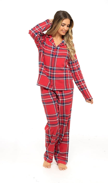 Women's Soft Cotton Flannelette Check Pyjama Set with Elasticated Waistband Cosy Warm Nightwear PJs Classic Check Pattern Sleepwear UK Sizes 8-22 by Daisy Dreamer