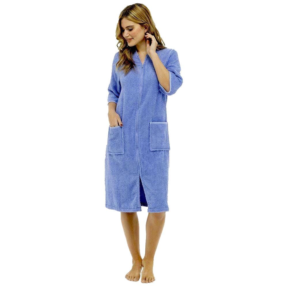 Women's Soft Fluffy Terry Towelling Zip Through Bathrobe 100 Percent Cotton Ultra Absorbent Post-Bath Lounge Wear UK Sizes 8-22 by Daisy Dreamer