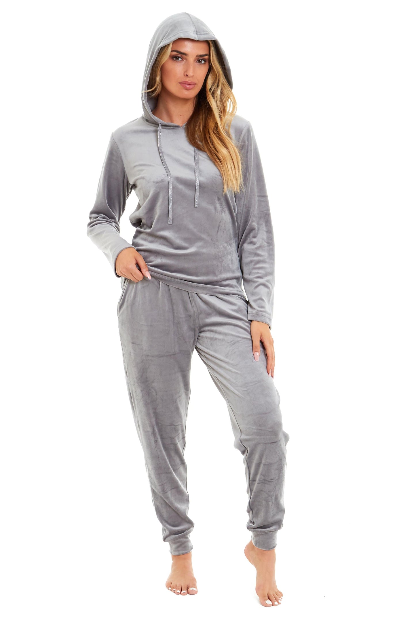 Women's Soft Touch Velour Hooded Pyjama Set Warm Stretchable Nightwear Perfect for Lounging Sleeping Sizes 8-22 by Daisy Dreamer