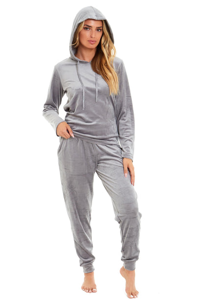 Women's Soft Touch Velour Hooded Pyjama Set Warm Stretchable Nightwear Perfect for Lounging Sleeping Sizes 8-22 by Daisy Dreamer