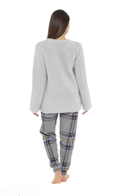 Women's Teddy Fleece Pyjama Set with Penguin Design Soft Cosy Nightwear Stylish Loungewear Warm Snuggle PJs with Contrasting Bottoms for Chilly Evenings by Daisy Dreamer