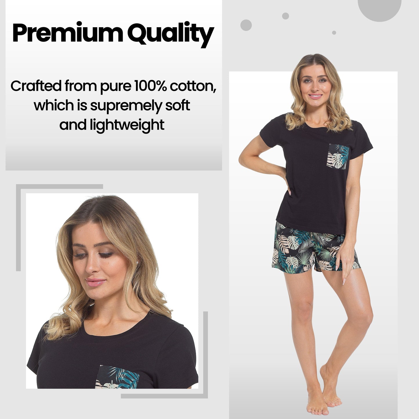 Women's Tropical Pyjama Set T-Shirt & Shorts PJs Soft Cotton Loungewear Summer Holiday Sleepwear by Daisy Dreamer