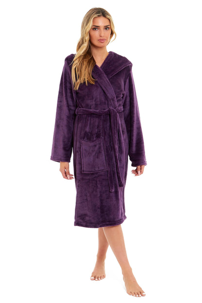 Women's Ultra-Soft Hooded Plush Fleece Dressing Gown Warm Velvet Bathrobe for Lounging and Relaxing in Winter by Daisy Dreamer