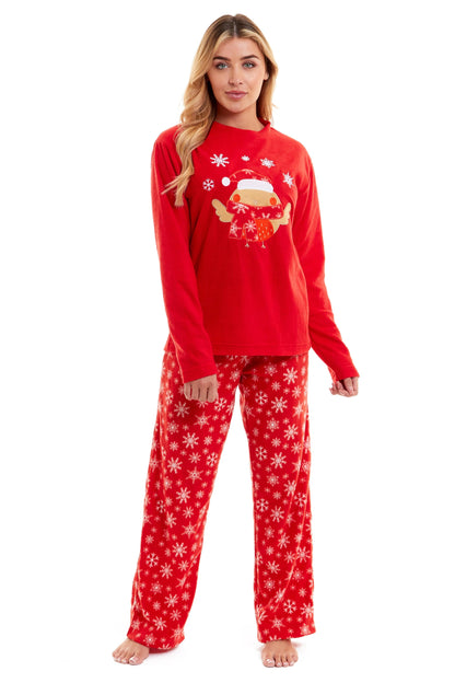 Women's Ultra Soft Polar Fleece Pyjama Set with Festive Robin Design Warm Winter Nightwear Comfortable Loungewear Christmas Gift by Daisy Dreamer
