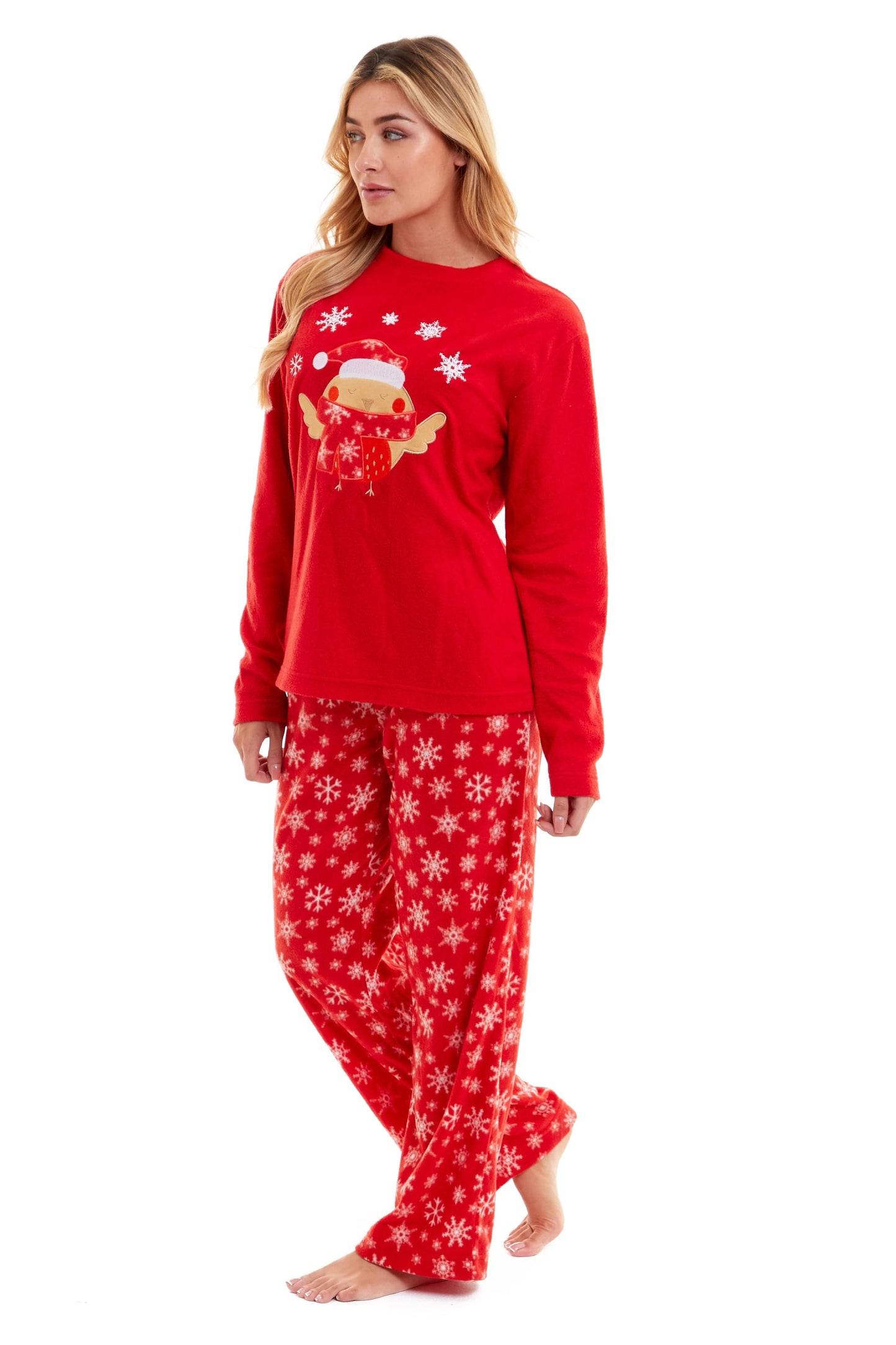 Women's Ultra Soft Polar Fleece Pyjama Set with Festive Robin Design Warm Winter Nightwear Comfortable Loungewear Christmas Gift by Daisy Dreamer