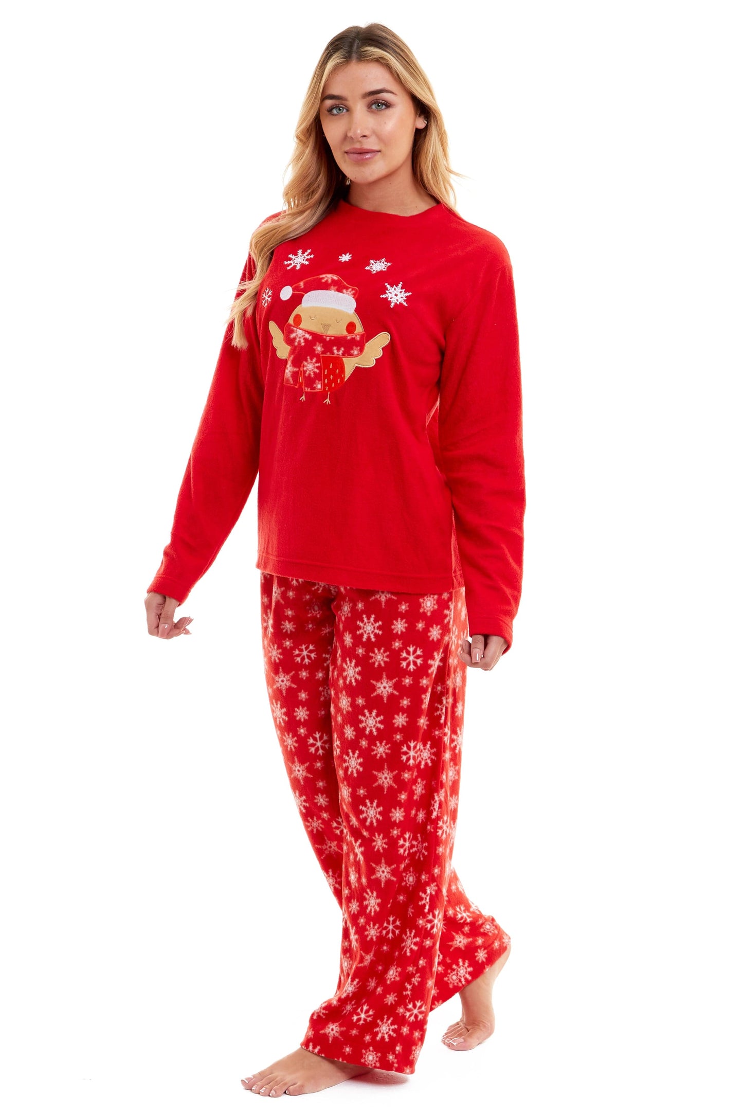 Women's Ultra Soft Polar Fleece Pyjama Set with Festive Robin Design Warm Winter Nightwear Comfortable Loungewear Christmas Gift by Daisy Dreamer