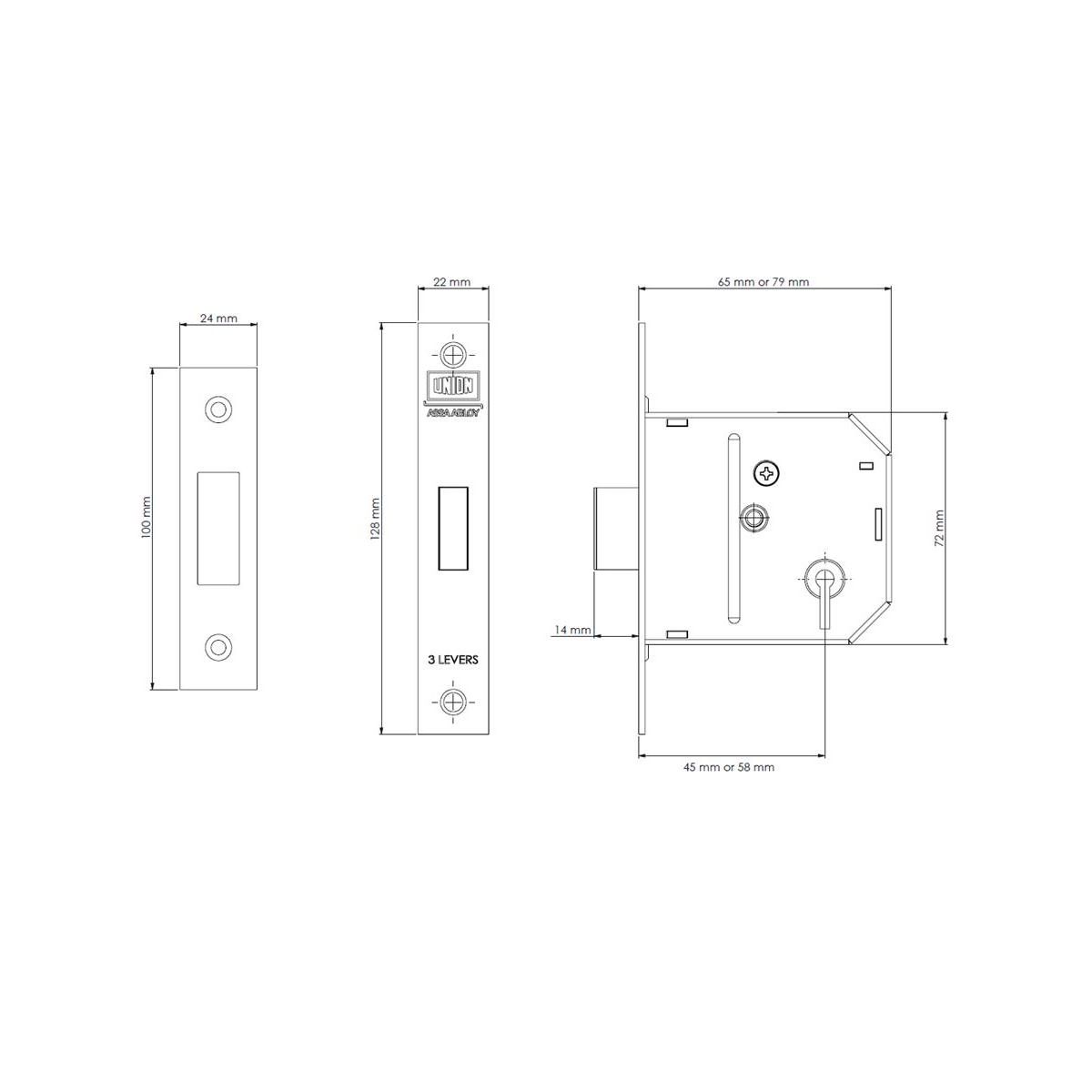 Union Mortice Bathroom Lock Chrome Finish 2.5"