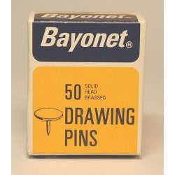 Bayonet 50 Drawing Pins, Solid Head Brassed 10mm