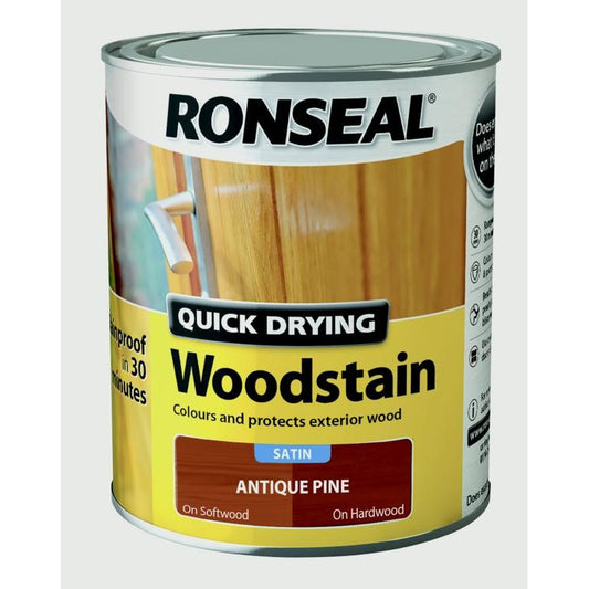 Ronseal Quick Drying Woodstain Satin 750ml Antique Pine