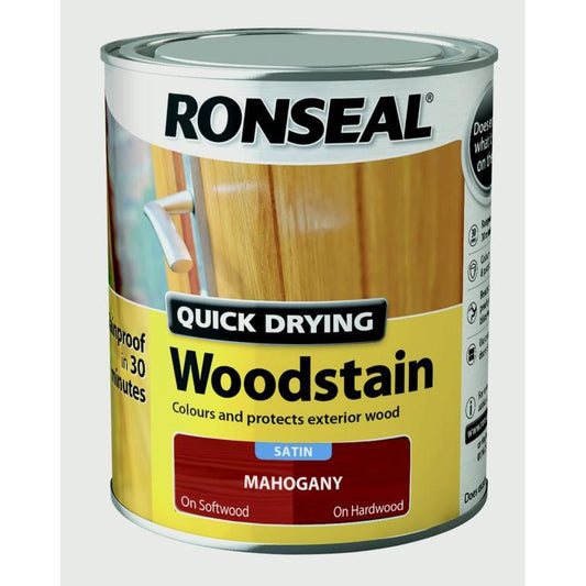 Ronseal Quick Drying Woodstain Satin 750ml Mahogany