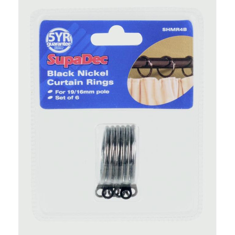 Woodside Curtain Rings Pack 6 Black Nickel