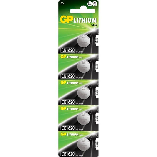 GP Lithium Button Cell Battery CR1620 Pack 5