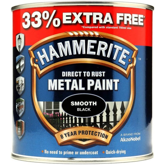 Hammerite Metal Paint Smooth 750ml + 33% Free Black