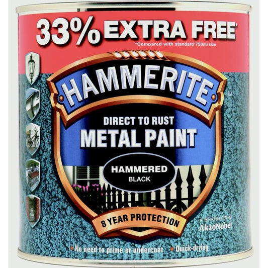 Peinture Métallique Hammerite Martelée 750ml + 33% Noir Offert