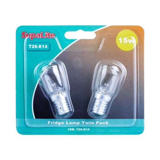 SupaLite 15W Fridge Lamps T26-E14 Base Pack Of 2