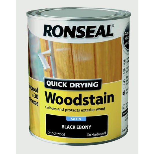 Ronseal Quick Drying Woodstain Satin 750ml Black Ebony