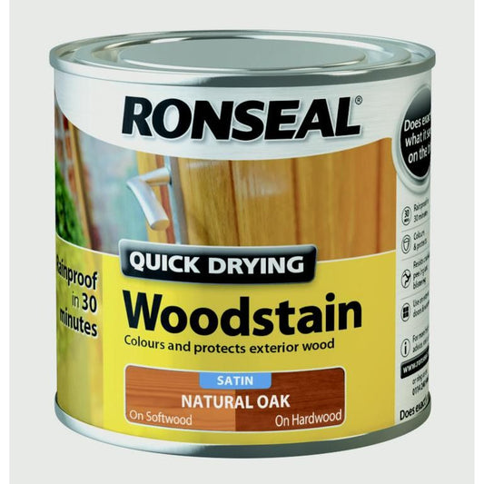 Ronseal Quick Drying Woodstain Satin 250ml Natural Oak