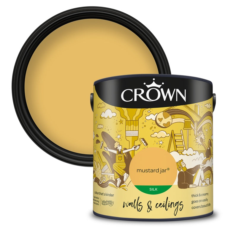 Crown Walls & Ceilings Silk 2.5L Mustard Jar