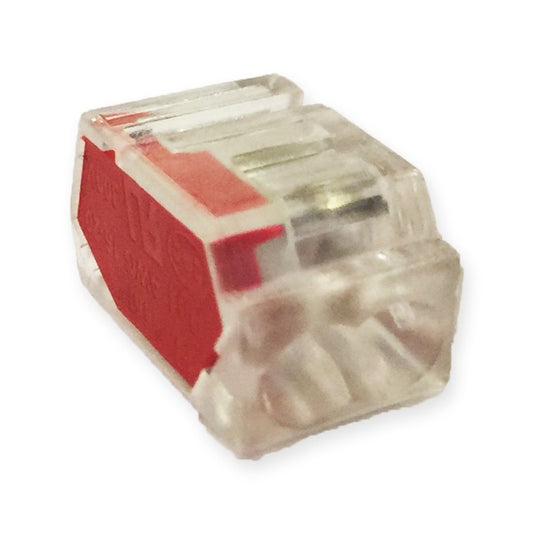 Conector Lyvia de 2 polos Pushwire transparente con lado rojo