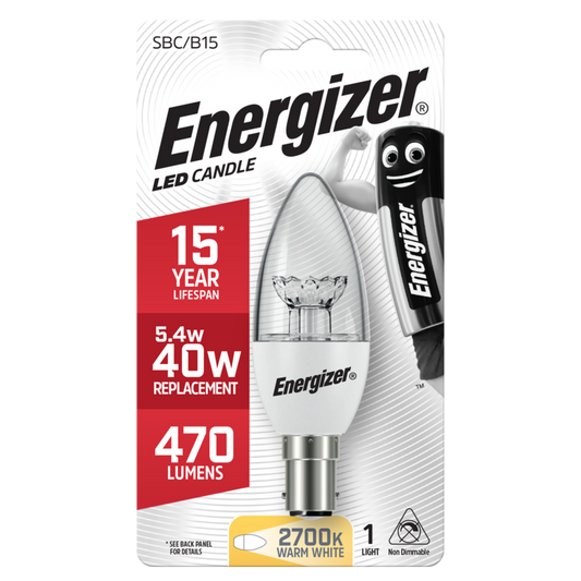 Energizer LED Candle Warm White SBC B15 5.4w 470lm