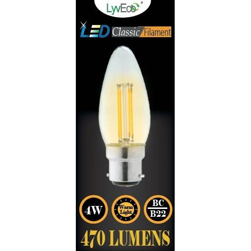 Lyveco BC Clear LED 4 Filament 470 Lumens Bougie 2700K 4 Watt