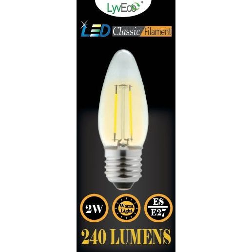 Lyveco ES Clear LED 2 Filament 240 Lumens Bougie 2700K 4 Watt
