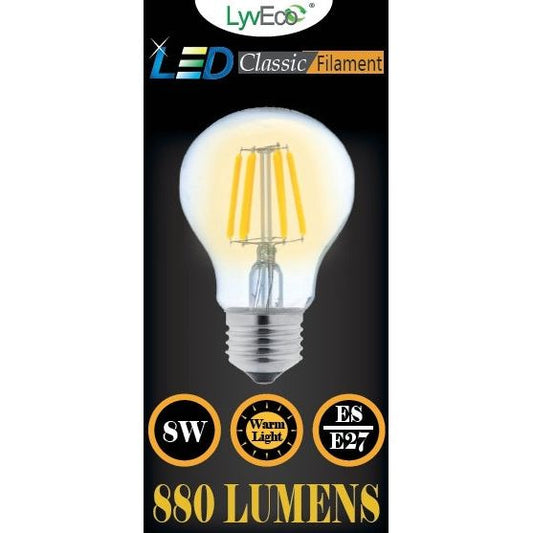 Lyveco ES Clear LED 8 Filament 880 Lumens Gls Dimmable 2700K 8 Watt