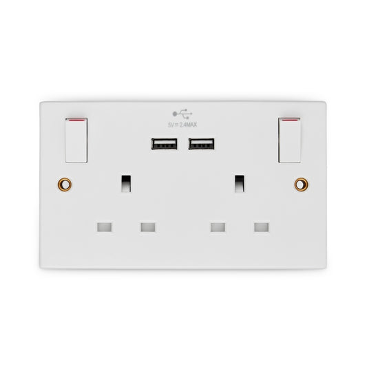 Securlec White Two Gang Switched Socket With 2 x USB