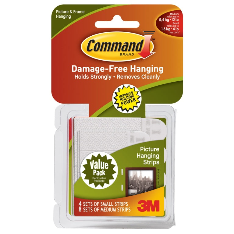 CommandTM Small and Medium Picture Hanging Strips Value Pack 4 Sets of Small Strips, 8 Sets of Medium Strips