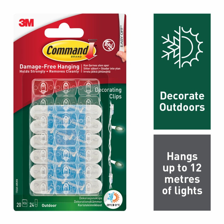 CommandTM Outdoor Decorating Clips 20 Clips, 24 Water Resistant Strips