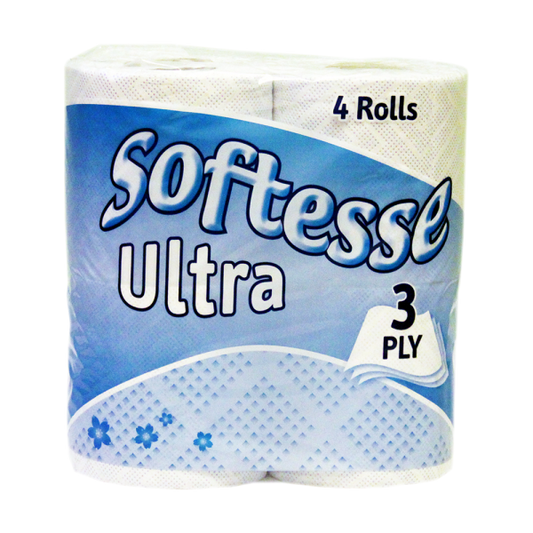 Rouleaux de papier toilette ultra blancs 3 épaisseurs Softesse, paquet de 4