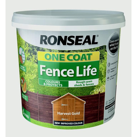 Ronseal One Coat Fence Life 5L Cosecha Oro
