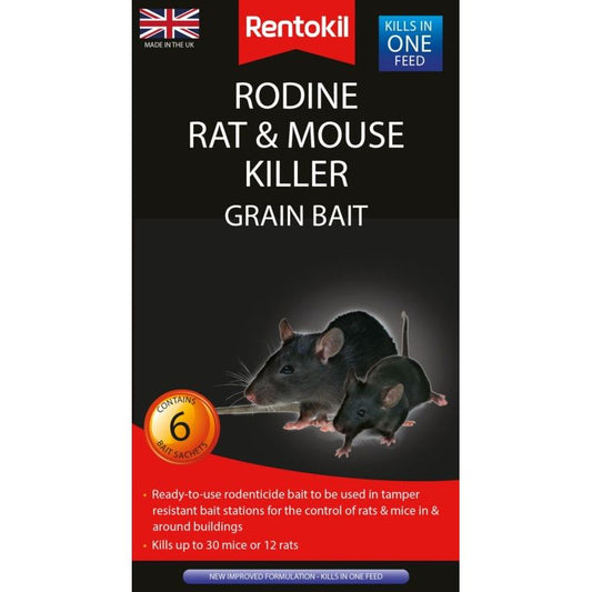 Rentokil Rodine Rat &amp; Mouse Killer Grain Bait 6 Sachet