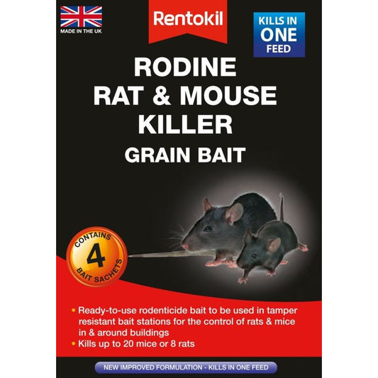 Rentokil Rodine Rat &amp; Mouse Killer Grain Bait 4 Sachet