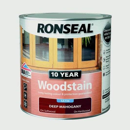 Ronseal Tinte para madera satinado de 10 años, 250 ml, caoba intenso