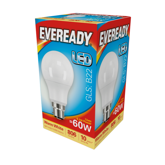Eveready LED GLS 9,6w 806lm Blanco Cálido 3000k B22