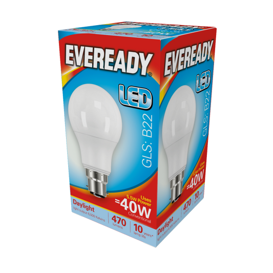 Eveready LED GLS 5,6w 480lm Lumière du jour 6500k B22