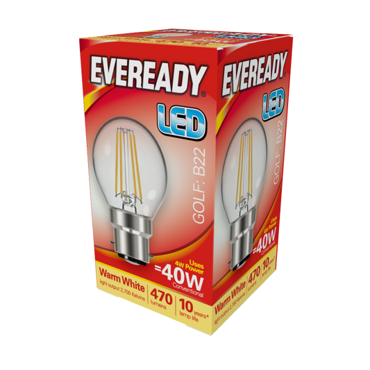 Eveready LED Filament Golf 470LM B22 BC 4W 27000K