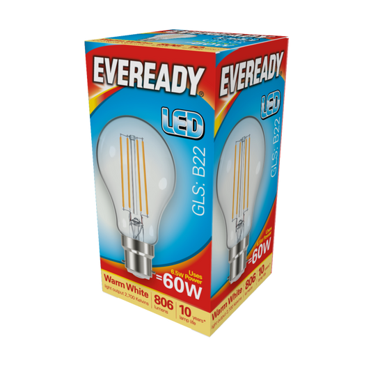 Filament LED Eveready GLS B22 806LM BC 6,5W 27000K