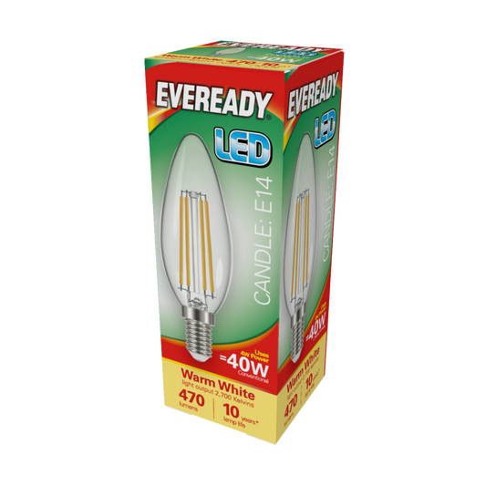 Eveready LED Filament Candle 470LM E14 SES 4W 27000K