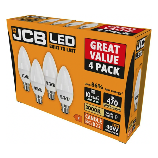 JCB Candle BC 3000k B22 Warm White 6w Pack 4