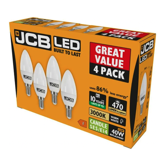 JCB Candle SES 3000k E14 Warm White 6w Pack 4