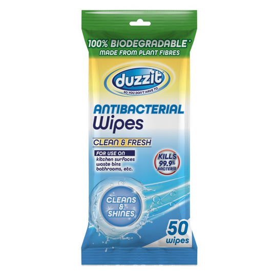 Duzzit Biodegradable Anti Bacterial Wipes Pack 50 Clean & Fresh