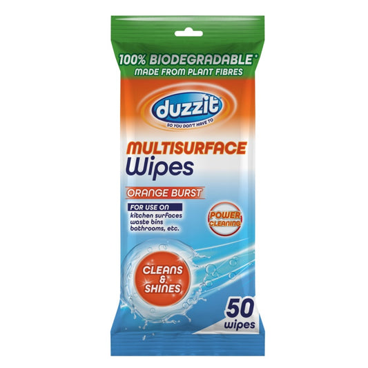 Duzzit Biodegradable Multi Surface Wipes Pack 50 Orange Burst