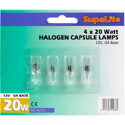 SupaLite Halogen Capsule Lamp G4 20w 12v 4 Pack